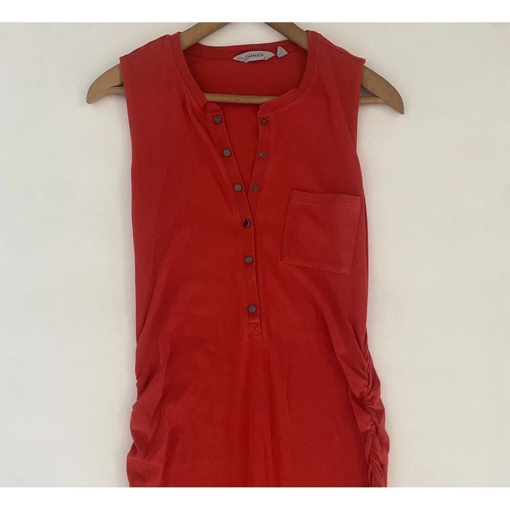 ATHLETA Red Ribbed Maxi Dress S‎ Jersey Soft Travel Lounge Summer Coastal Fitted